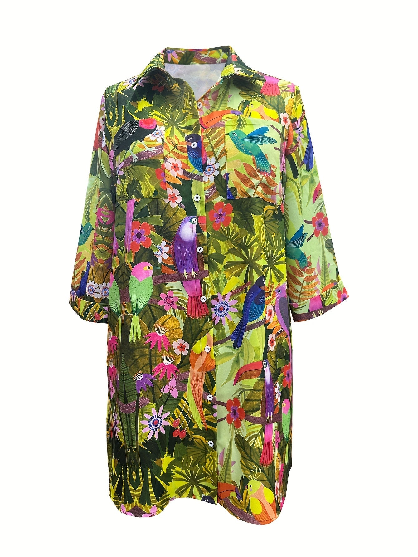 Women's Floral Collared Vacation Dress - Button Front detail view