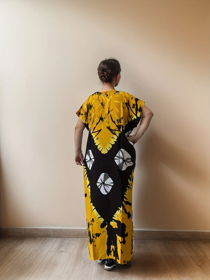 Women's Floral Crew Neck Kaftan Dress - Long Sleeve – view 7