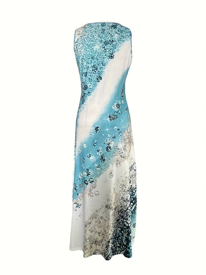 Women's Floral Crew Neck Maxi Casual Dress - Sleeveless detail view