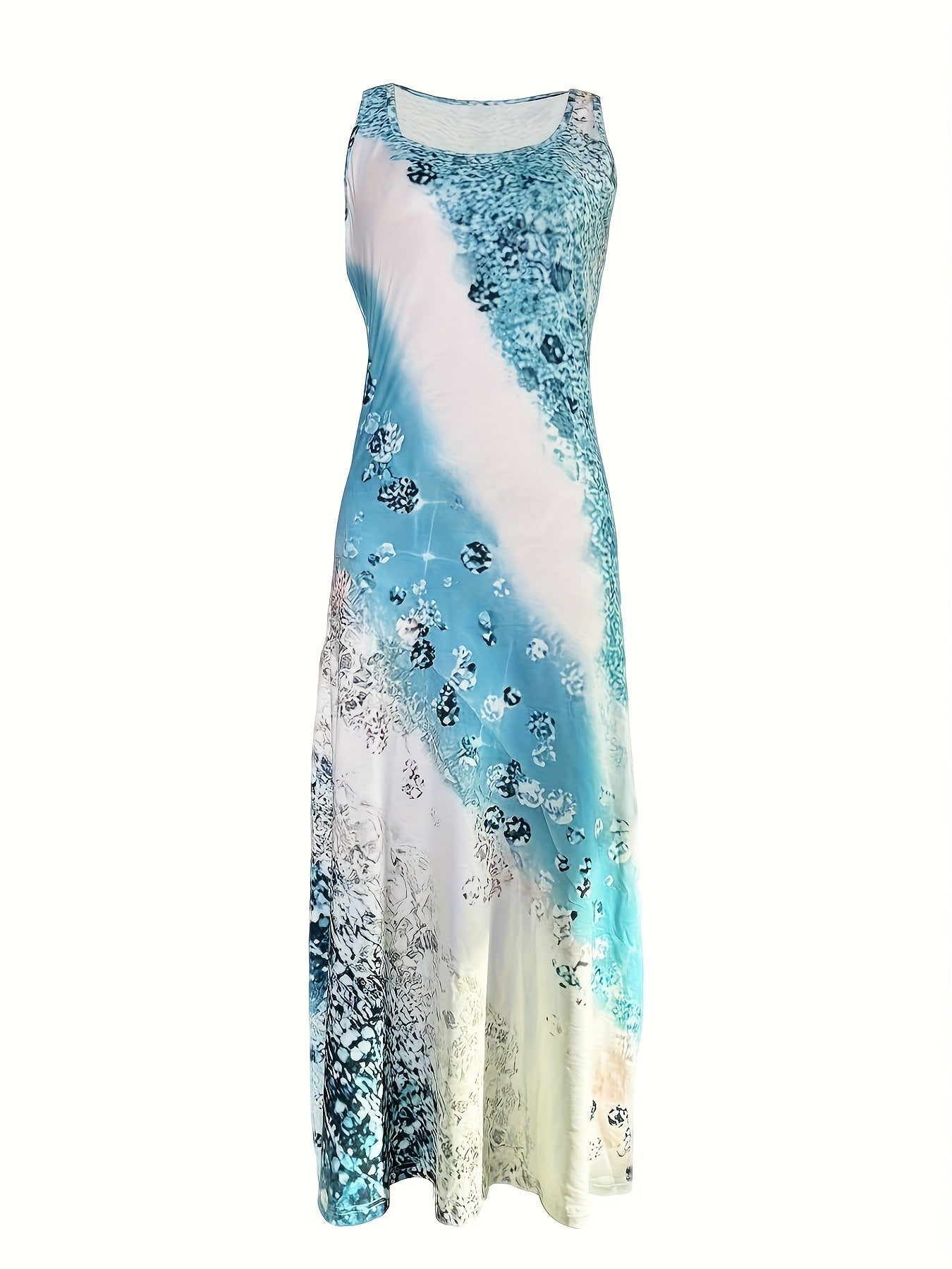 Women's Floral Crew Neck Maxi Casual Dress - Sleeveless detail view