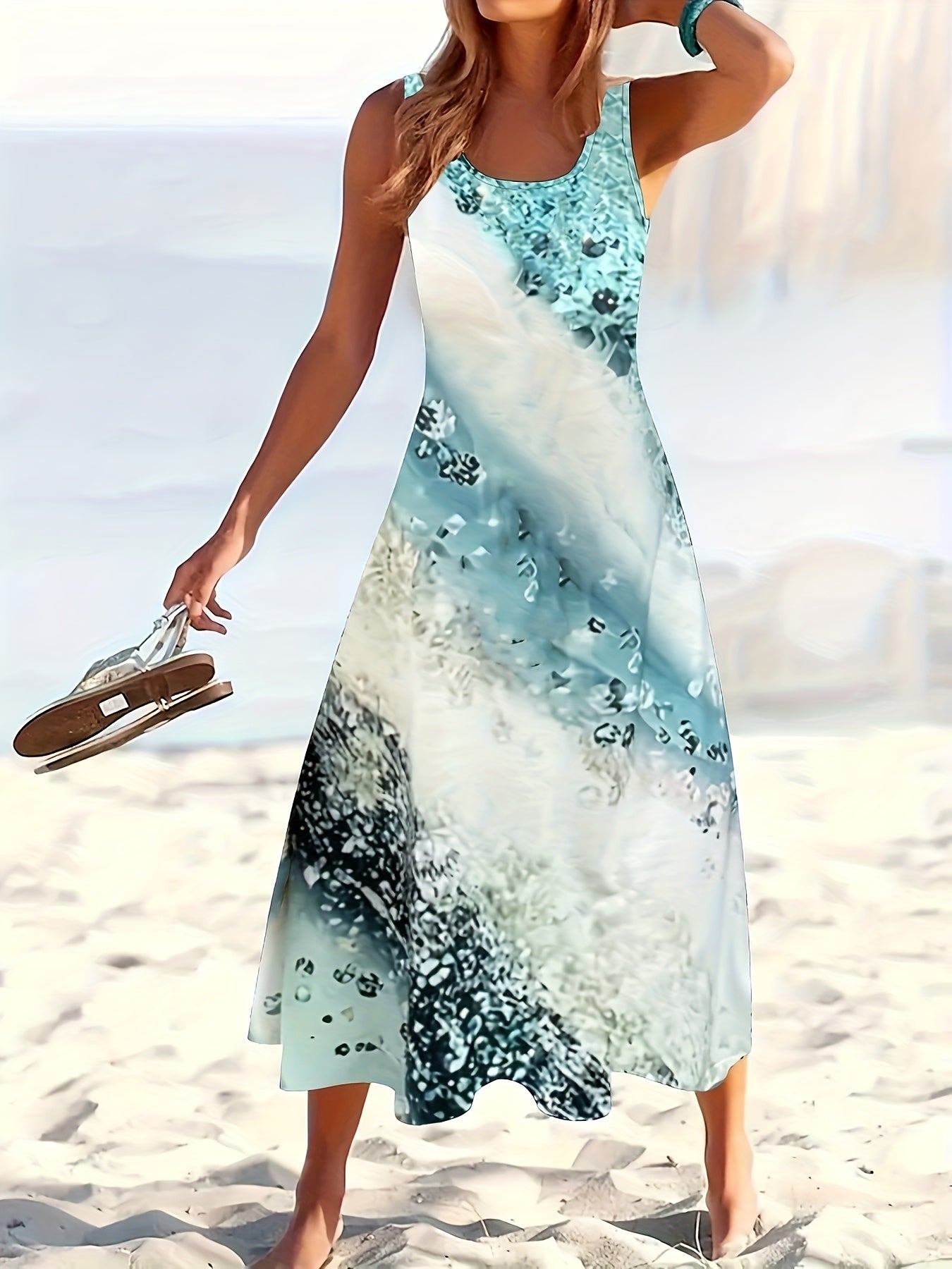 Women's Floral Crew Neck Maxi Casual Dress - Sleeveless detail view