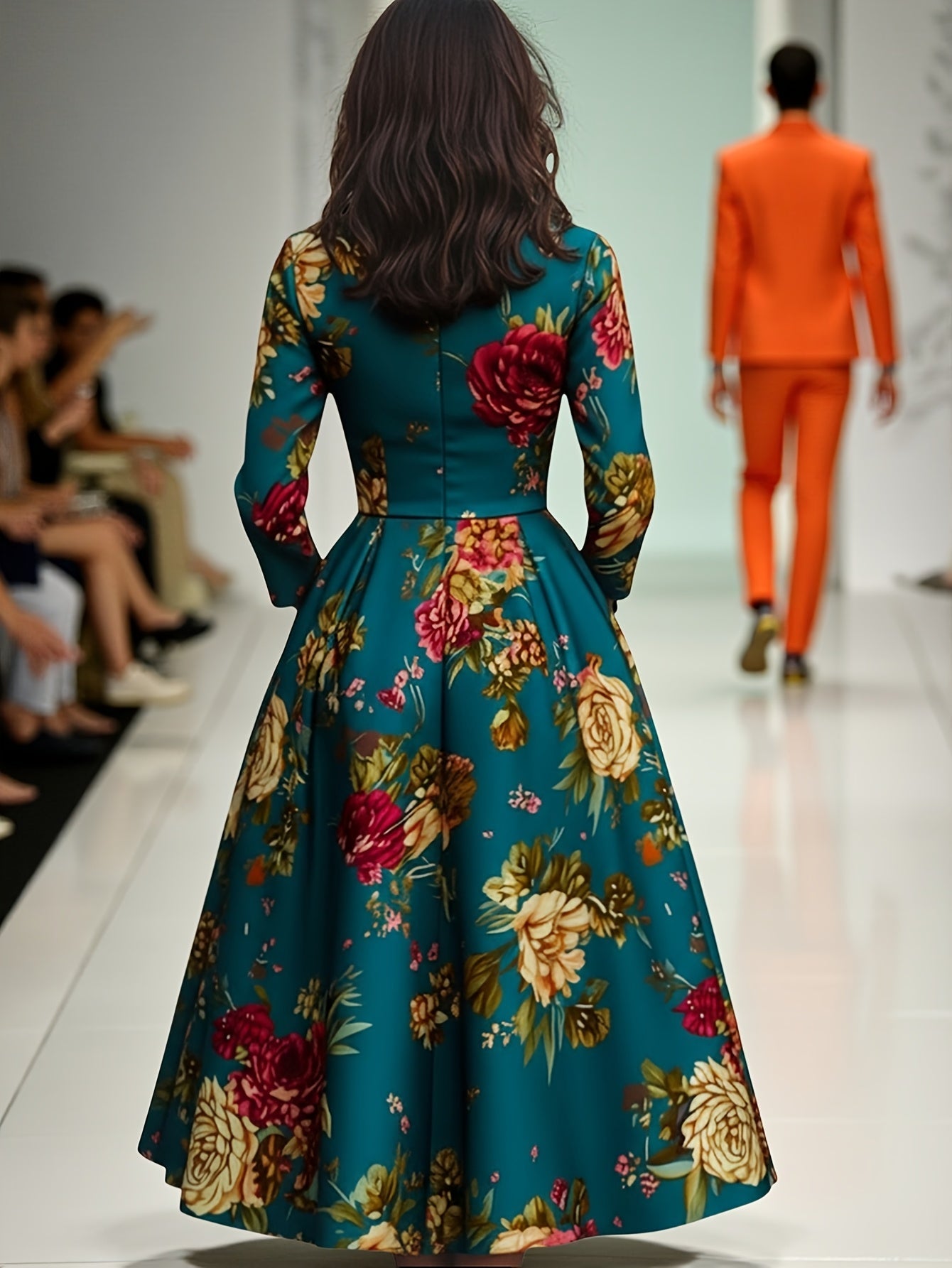 Women's Floral Crew Neck Midi Casual Dress detail view