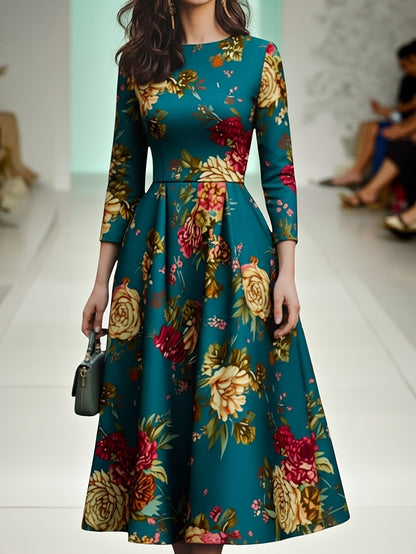 Women's Floral Crew Neck Midi Casual Dress detail view