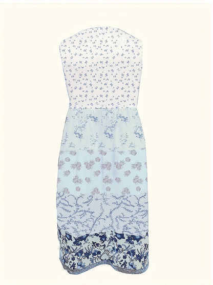 Women's Floral Crew Neck Midi Vacation Dress - Sleeveless detail view