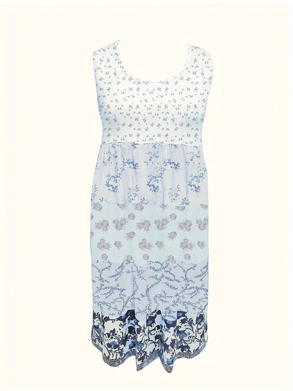 Women's Floral Crew Neck Midi Vacation Dress - Sleeveless detail view
