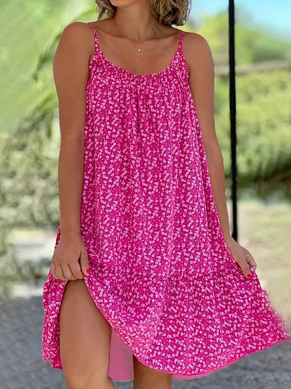 Women's Floral Crew Neck Slip Dress - Pleated detail view