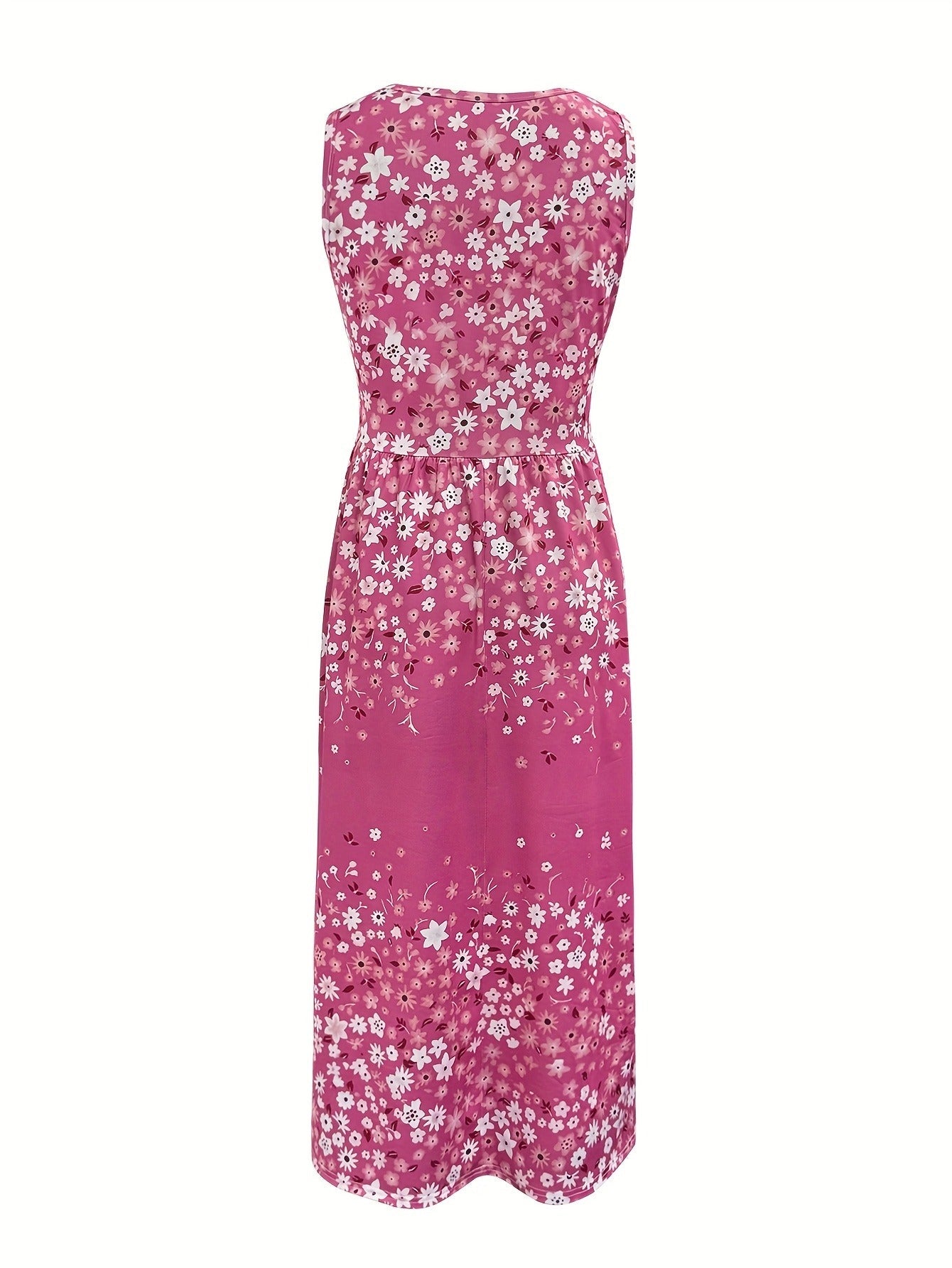 Women's Floral Crew Neck Vacation Dress – Bright Pink Color – view 3