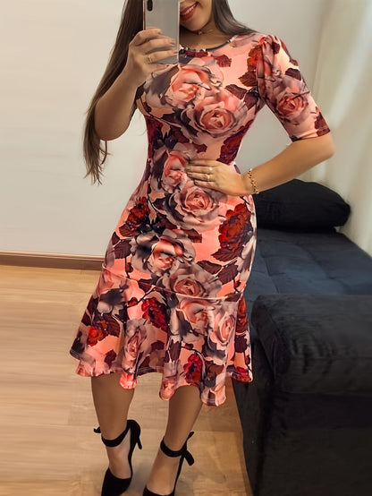 Women's Floral Crew Neck Vacation Dress – ✨ Vacation silhouette for a distinctive detail view