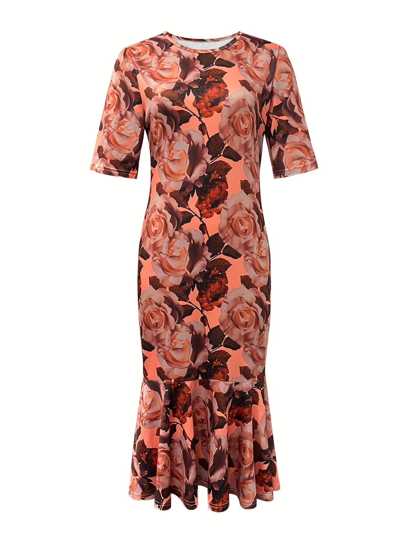 Women's Floral Crew Neck Vacation Dress – ✨ Vacation silhouette for a distinctive detail view