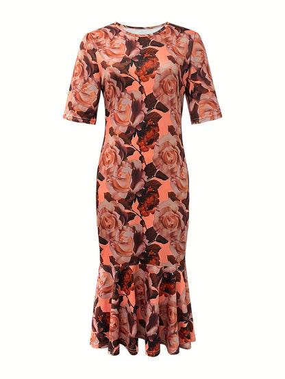 Women's Floral Crew Neck Vacation Dress – ✨ Vacation silhouette for a distinctive detail view