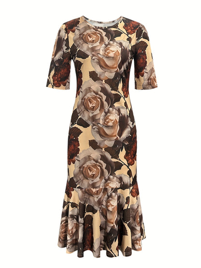 Women's Floral Crew Neck Vacation Dress – ✨ Vacation silhouette for a distinctive detail view