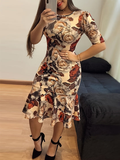 Women's Floral Crew Neck Vacation Dress – ✨ Vacation silhouette for a distinctive detail view
