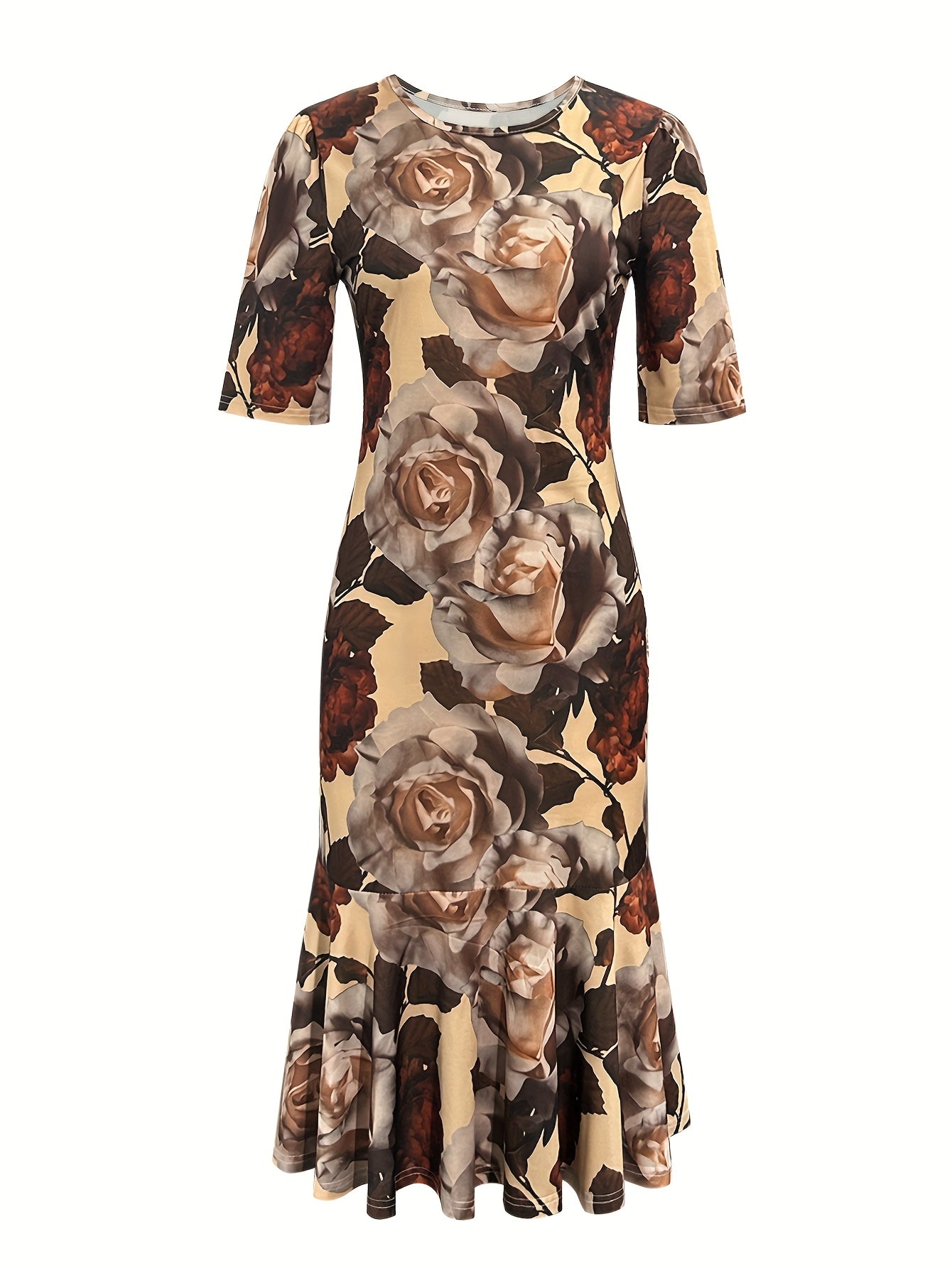 Women's Floral Crew Neck Vacation Dress – ✨ Vacation silhouette for a distinctive detail view