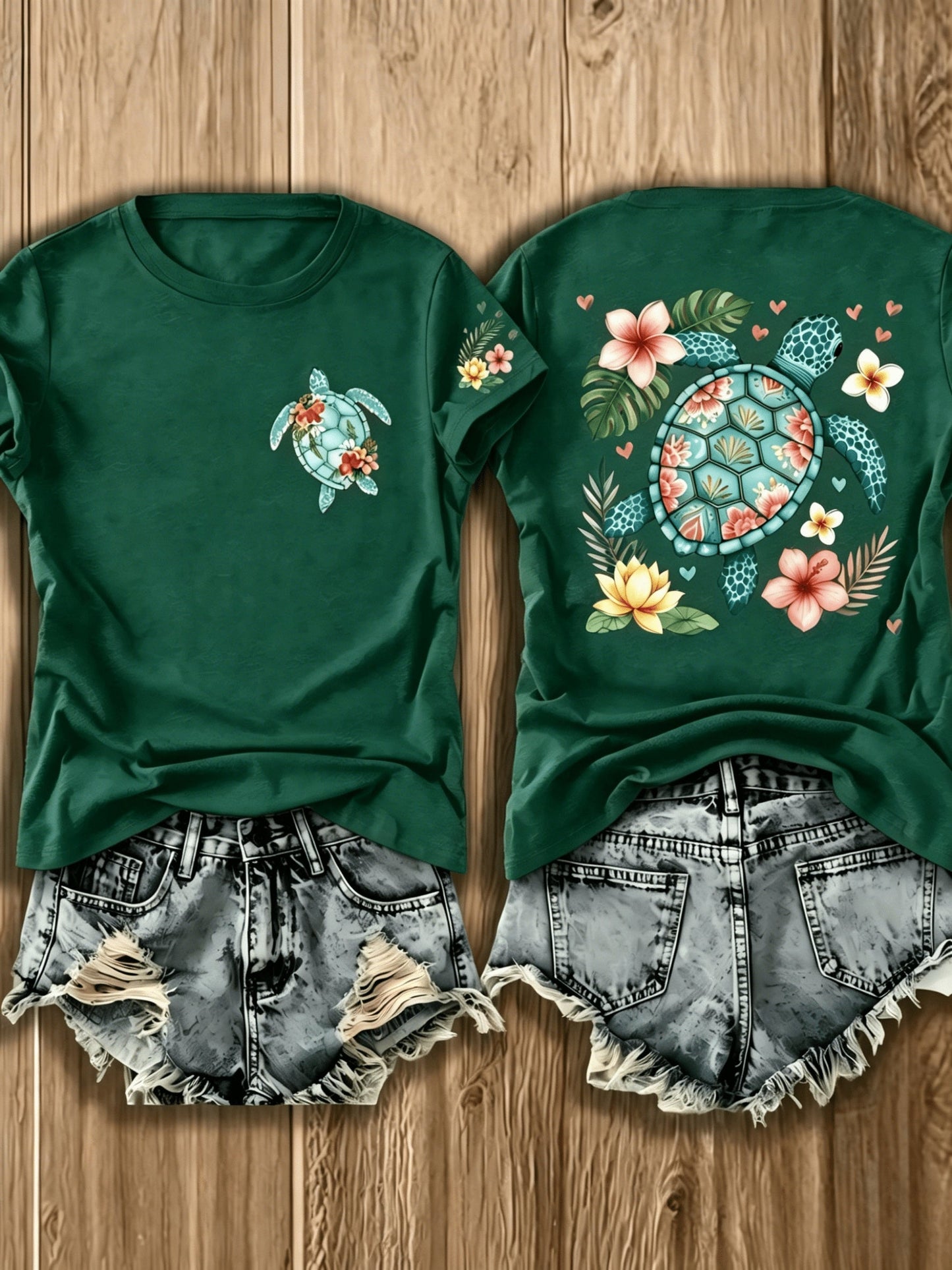 Women's Floral Graphic T-Shirt - Crew Neck Short Sleeve – view 8