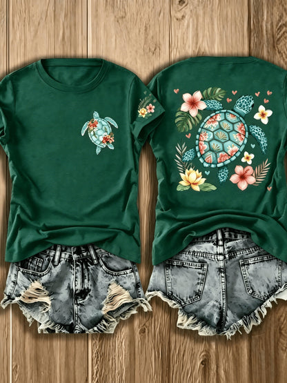 Women's Floral Graphic T-Shirt - Crew Neck Short Sleeve – view 8