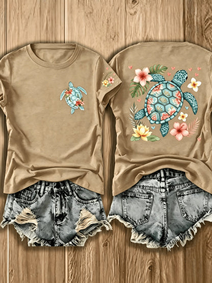 Women's Floral Graphic T-Shirt - Crew Neck Short Sleeve – Grey option – main product image