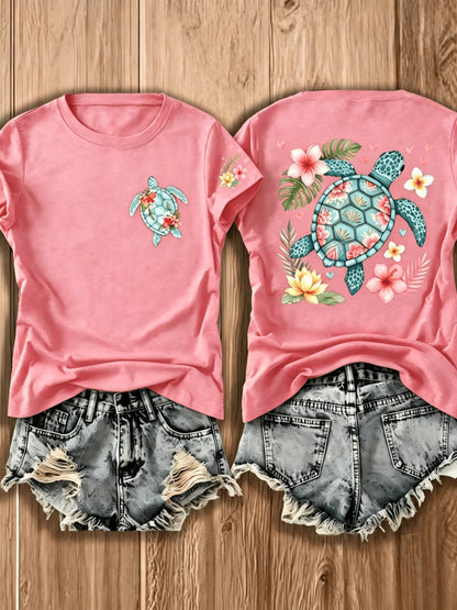 Women's Floral Graphic T-Shirt - Crew Neck Short Sleeve – Grey option – view 2
