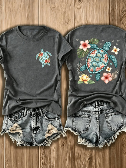 Women's Floral Graphic T-Shirt - Crew Neck Short Sleeve – Grey option – view 4