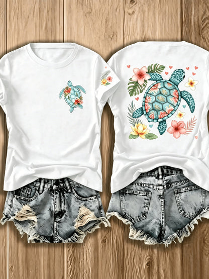 Women's Floral Graphic T-Shirt - Crew Neck Short Sleeve – Grey option – view 5