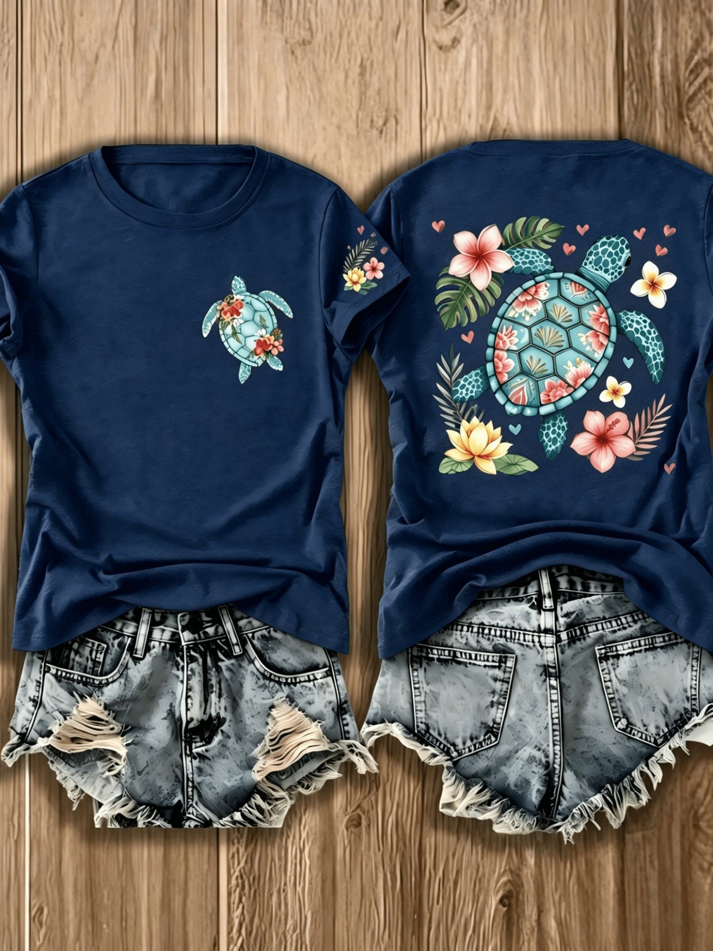 Women's Floral Graphic T-Shirt - Crew Neck Short Sleeve – Grey option – view 6