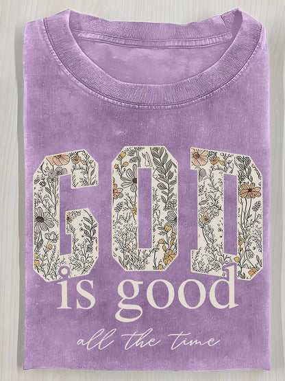 Women's Floral Graphic T-Shirt - Round Neck Short Sleeve – 5-Color Selection detail view