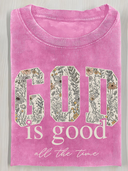 Women's Floral Graphic T-Shirt - Round Neck Short Sleeve – 5-Color Selection detail view