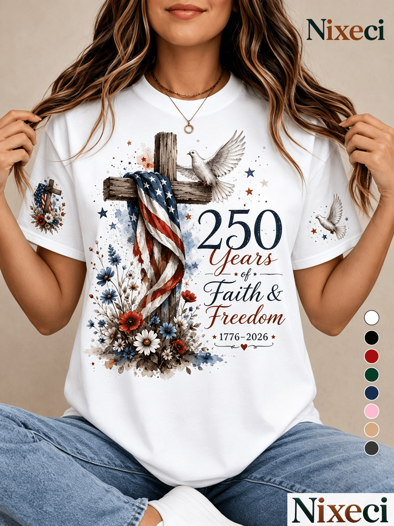 Women's Floral Graphic T-Shirt - Round Neck Short Sleeve – 8-Color Selection detail view