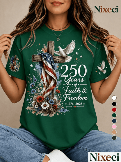 Women's Floral Graphic T-Shirt - Round Neck Short Sleeve – 8-Color Selection – White option – view 2