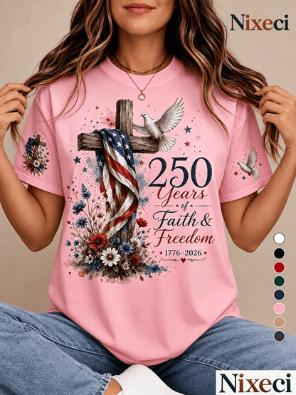Women's Floral Graphic T-Shirt - Round Neck Short Sleeve – 8-Color Selection – White option – view 9