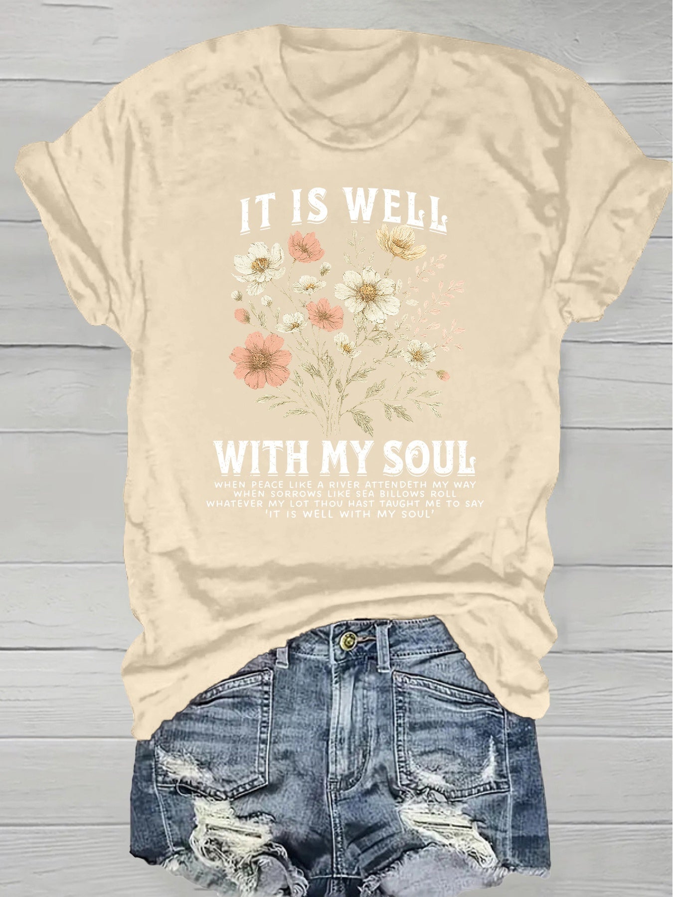 Women's Floral Graphic T-Shirt - Round Neck Short Sleeve – Grass Green / Orange detail view