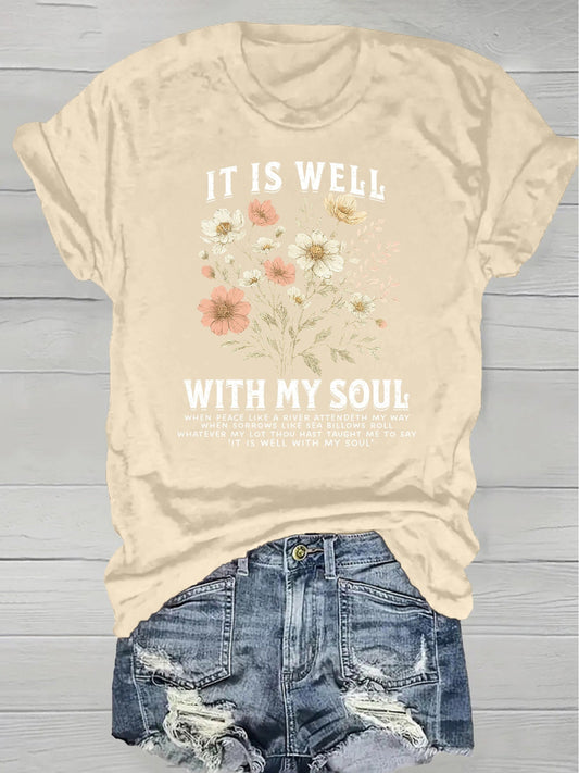 Women's Floral Graphic T-Shirt - Round Neck Short Sleeve – Grass Green / Orange – Green option – main product image