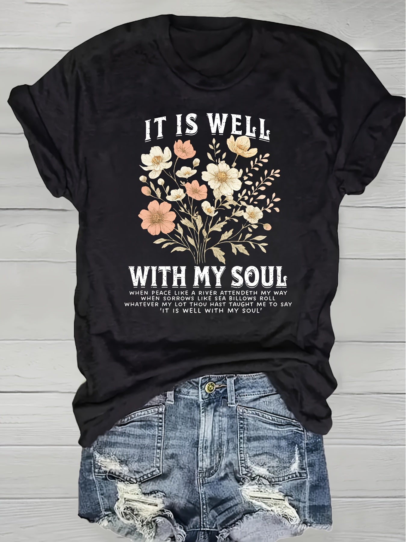 Women's Floral Graphic T-Shirt - Round Neck Short Sleeve – Grass Green / Orange – Green option – view 3