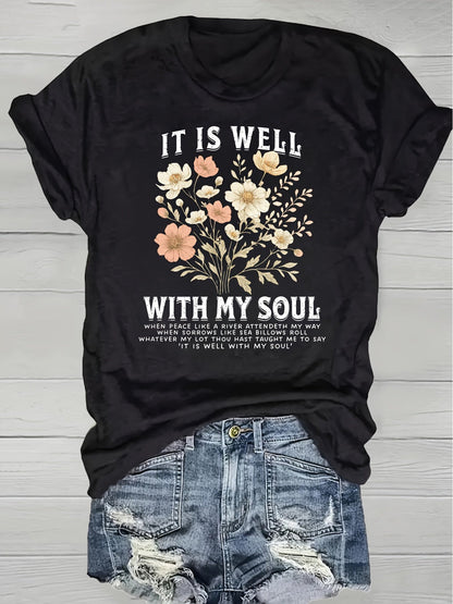 Women's Floral Graphic T-Shirt - Round Neck Short Sleeve – Grass Green / Orange – Green option – view 3
