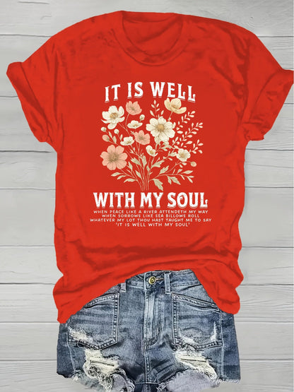 Women's Floral Graphic T-Shirt - Round Neck Short Sleeve – Grass Green / Orange – Green option – view 5