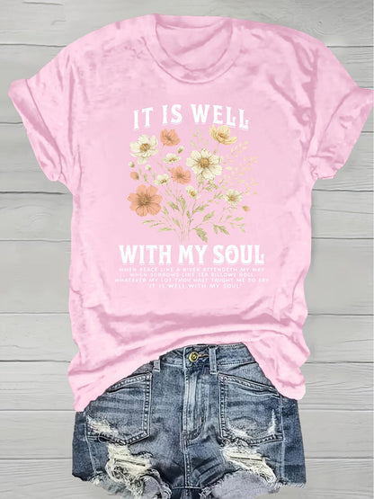 Women's Floral Graphic T-Shirt - Round Neck Short Sleeve – Grass Green / Orange – Green option – view 6