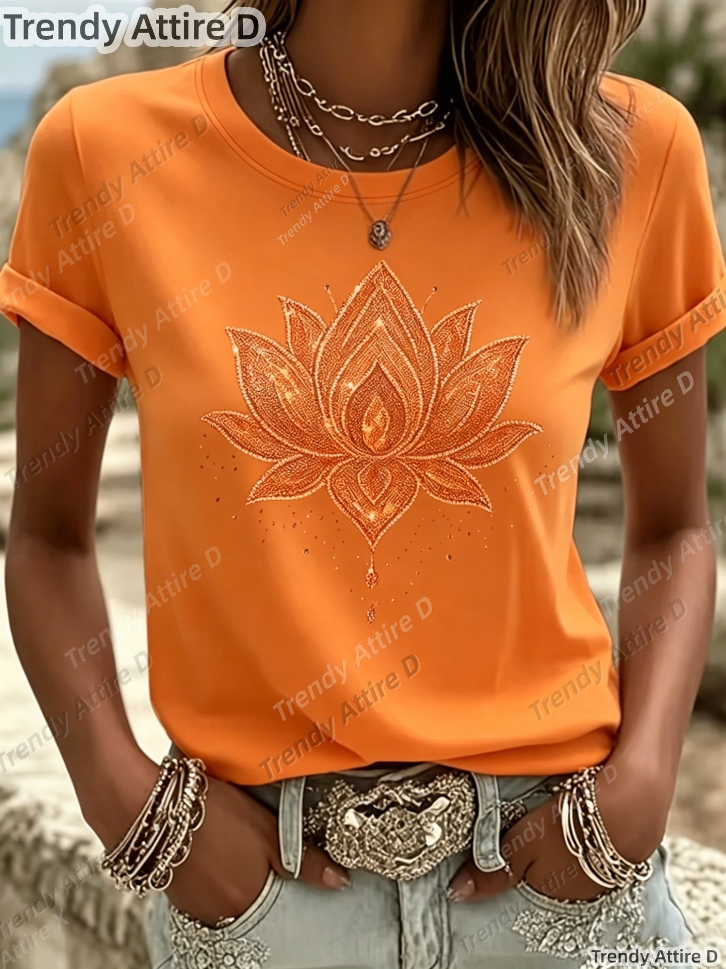 Women's Floral Graphic T-Shirt - Round Neck Short Sleeve – Pink 1 / Bright Red – view 2