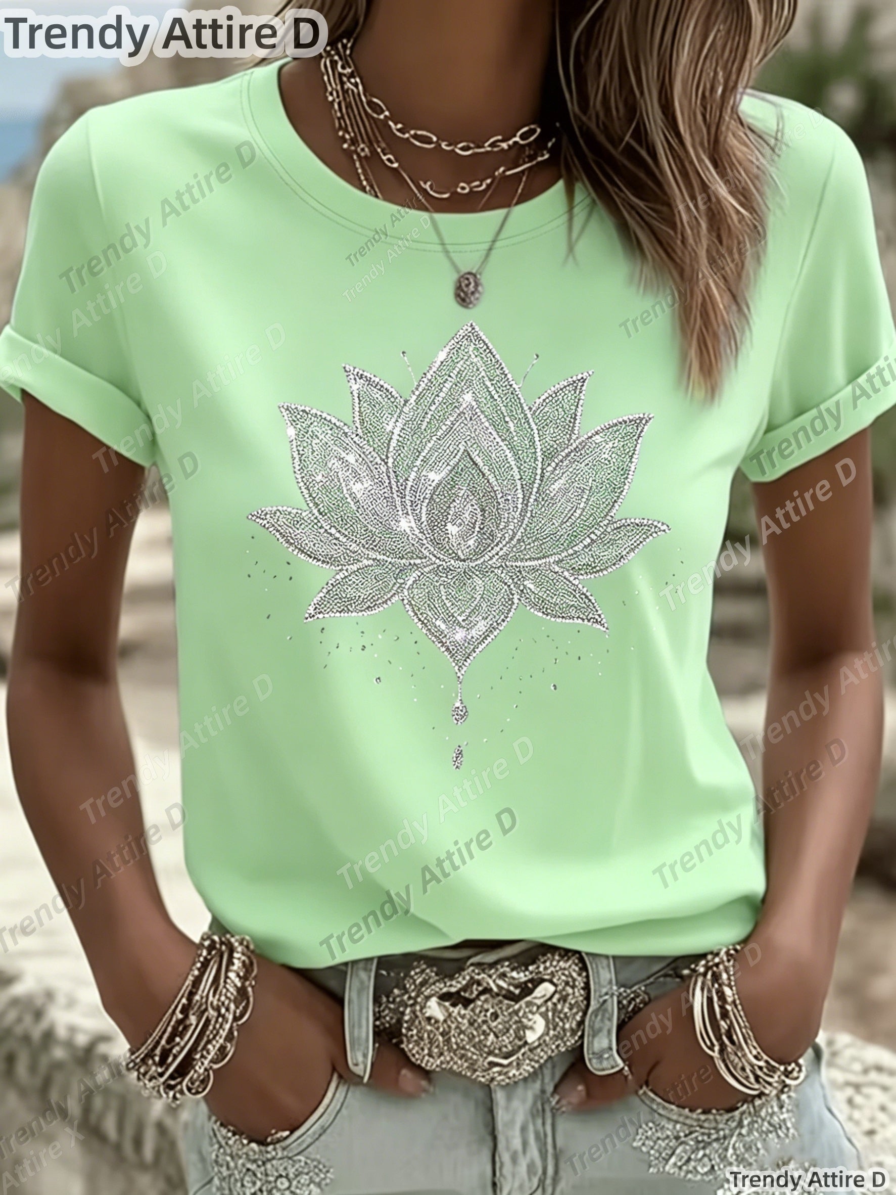 Women's Floral Graphic T-Shirt - Round Neck Short Sleeve – Pink 1 / Bright Red – view 5