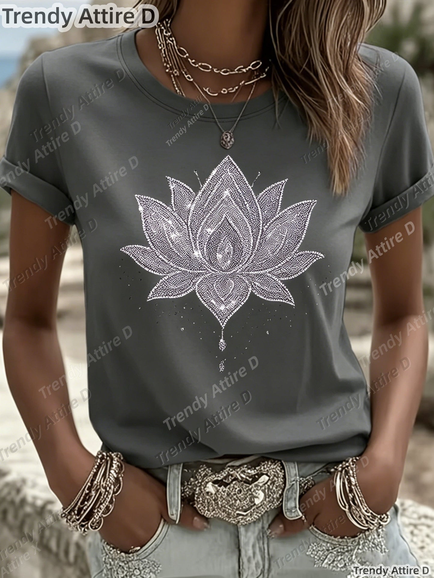 Women's Floral Graphic T-Shirt - Round Neck Short Sleeve – Pink 1 / Bright Red – view 10