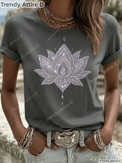 Women's Floral Graphic T-Shirt - Round Neck Short Sleeve – Pink 1 / Bright Red – view 10