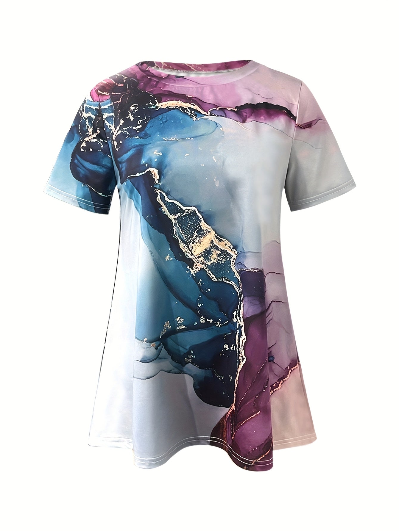 Women's Floral Graphic T-Shirt - Round Neck Short Sleeve – Purple detail view