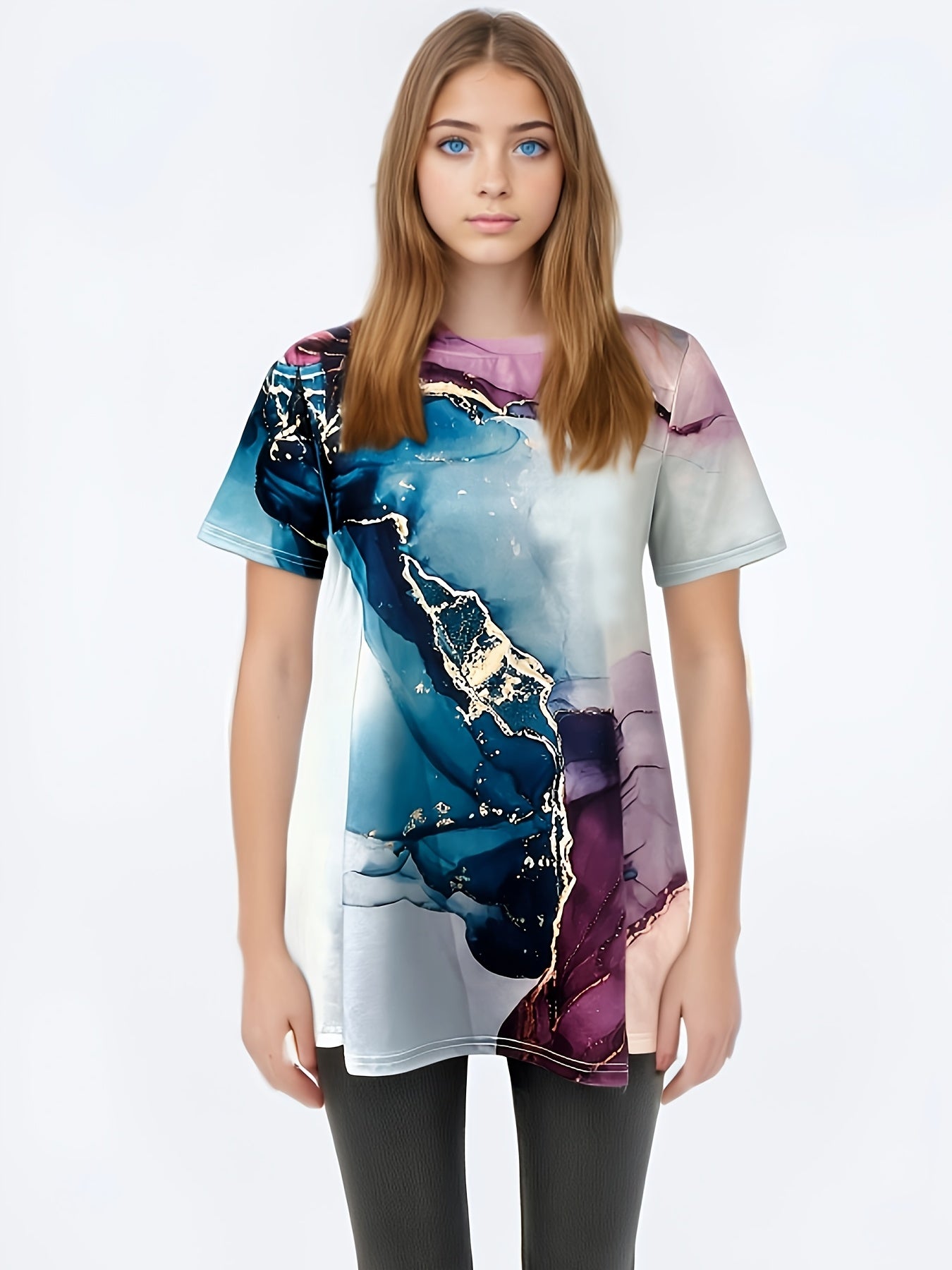 Women's Floral Graphic T-Shirt - Round Neck Short Sleeve – Purple detail view