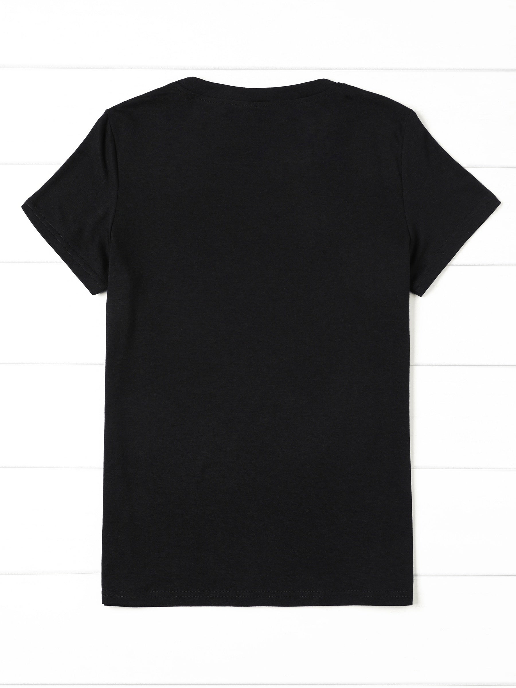 Women's Floral Graphic T-Shirt - Round Neck Short Sleeve – Regular fit / Black detail view