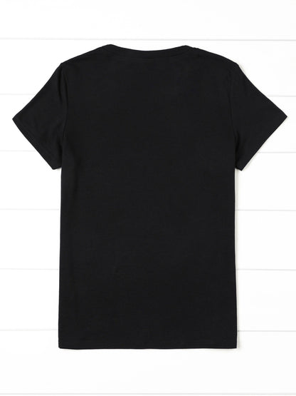 Women's Floral Graphic T-Shirt - Round Neck Short Sleeve – Regular fit / Black detail view