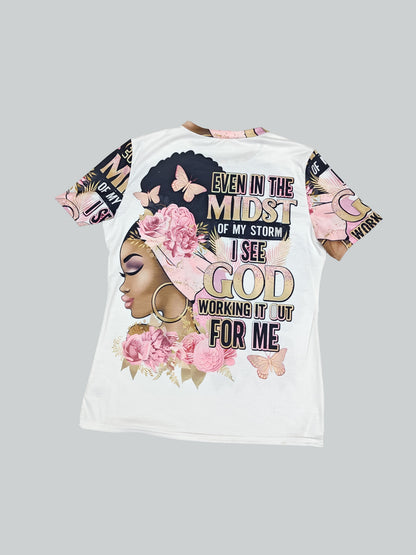 Women's Floral Graphic T-Shirt - Round Neck Short Sleeve – White – view 3