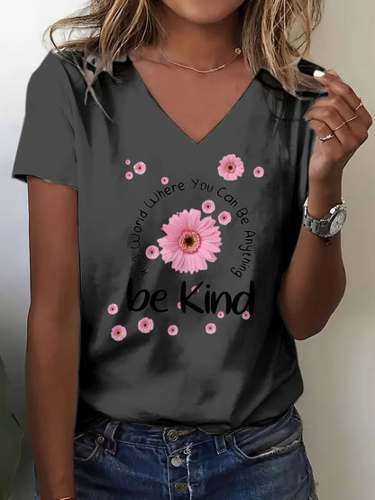 Women's Floral Graphic T-Shirt - V-Neck Short Sleeve – view 12