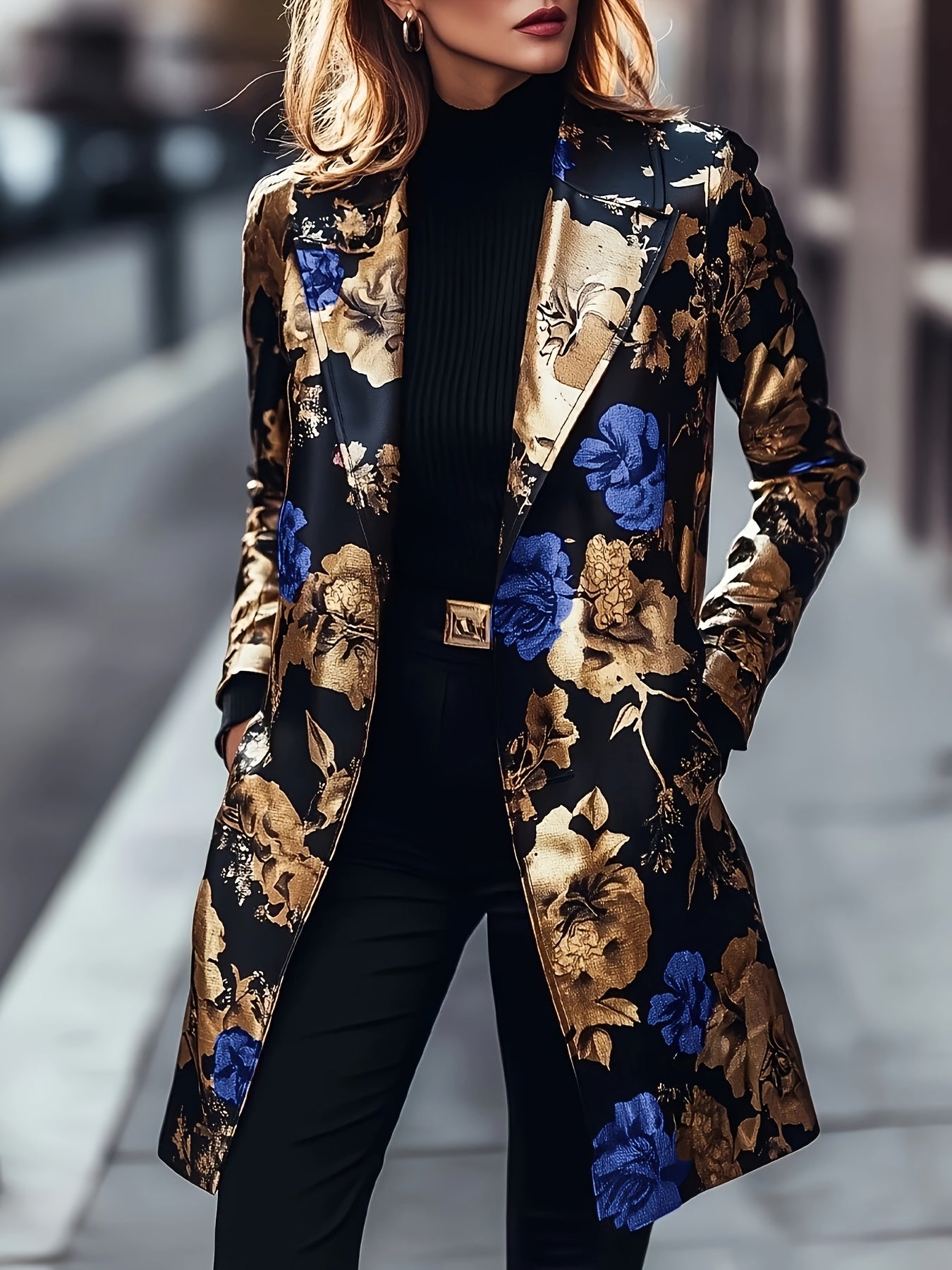 Women's Floral Longline Blazer - Single-Breasted Loose Fit – view 2