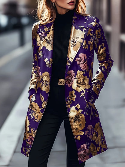 Women's Floral Longline Blazer - Single-Breasted Loose Fit detail view