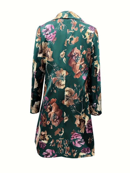 Women's Floral Longline Blazer - Single-Breasted Loose Fit detail view
