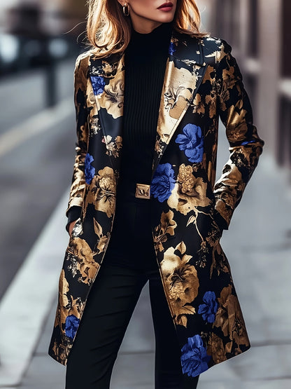 Women's Floral Longline Blazer - Single-Breasted Loose Fit detail view