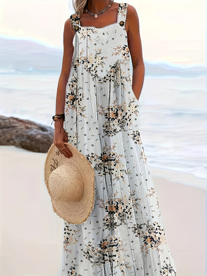 Women's Floral Maxi Casual Dress - Sleeveless detail view